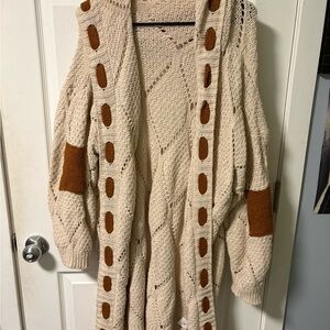 Source Unknown Cream and Brown Knit Cardigan